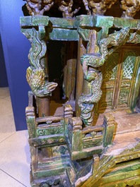 An exceptional large inscribed Chinese sancai-glazed pagoda, dated 1550, Ming